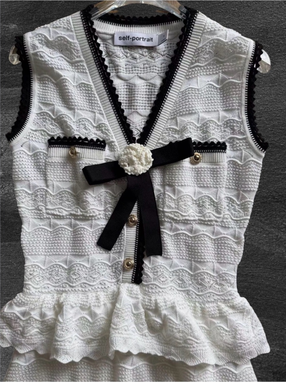 Self portrait WHITE PEPLUM POINTELLE KNIT MINI DRESS - Picture 4 of 5